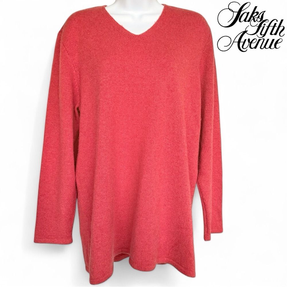 Vintage Saks Fifth Avenue Cashmere Collection Sweater Women’s Coral V Nec | Sz L
